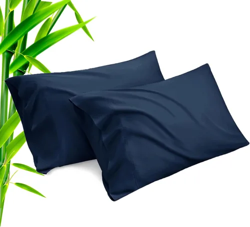 Vista 22 de Fundas de almohada tamaño estándar paquete de 2, fundas de almohada de rayón de bambú refrescantes con cierre de sobre, fundas de almohada frescas