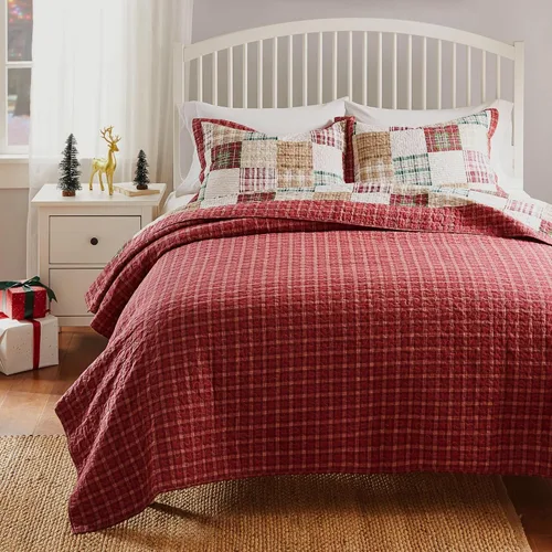 Vista 3 de Greenland Home Oxford - Juego de edredón 100% algodón, 2 piezas, tamaño individual/XL, color rojo