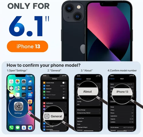 Vista 6 de Miracase Funda diseñada para iPhone 13, con protector de pantalla de vidrio templado, forro de microfibra suave antiarañazos, funda de goma de Azul