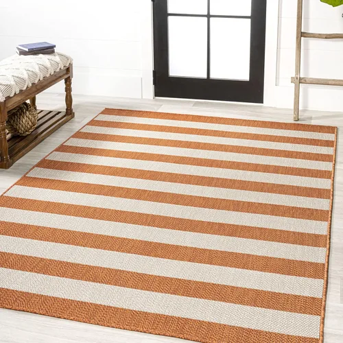 Vista 10 de Eyely BMS203E-28 Santa Monica Negril - Alfombra de pasillo de dos tonos de rayas anchas para interiores y exteriores, moderna, costera; rústica