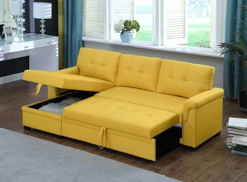 Vista 5 de LOVMOR Sofá modular convertible en forma de L de 84 pulgadas con diván de almacenamiento, cama extraíble, diseño de sofá esquinero reversible