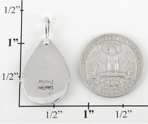 Vista 4 de Collar con colgante de turquesa de plata de ley 925, turquesa auténtica (con cadena de 20 pulgadas), Metal Gema, comprimida-turquesa