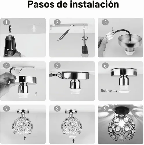 Vista 7 de Lámpara de araña mini plateada, lámpara de techo de cristal, luces de pasillo semiempotradas, pequeñas cubiertas de lámpara de araña de metal hechas
