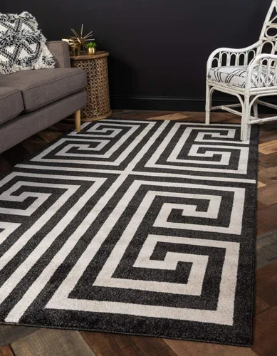 Vista 12 de Unique Loom Athens Collection - Alfombra clásica geométrica moderna con diseño de bordes, 3 pies 3 pulgadas x 5 pies 3 pulgadas, negro/beige negro