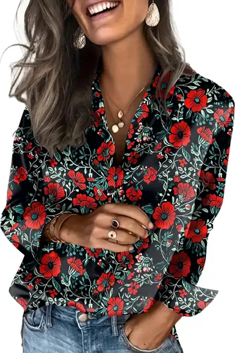 Vista 26 de Zeagoo Blusas de satén para mujer, camisas de seda con botones de manga larga, blusas casuales de negocios