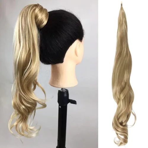 Vista 14 de Chicmoi Extensión de Cola de Caballo Negra de 32 Pulgadas Flexible, Envolvente, Extensiones de Cabello Ondulado Largo para Mujeres y Niñas, Cabello