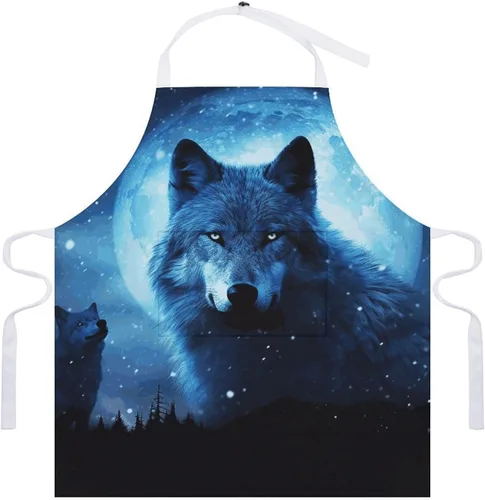 Vista 7 de Delantal personalizado de lobos para adultos, delantales de cocina para mujer y hombre, delantal ajustable con bolsillo para hornear, hacer barbacoa