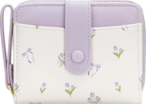 Vista 20 de BIAOTIE - Cartera para mujer con flores bonitas, con bloqueo RFID, tarjetero para tarjetas de crédito, monedero pequeño de dos pliegues
