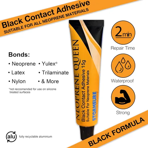 Vista 2 de Adhesivo de reparación de neopreno Queen (0.53 oz) – Adhesivo de contacto de unión rápida para reparaciones de neopreno rápidas y duraderas