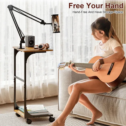 Vista 4 de Soporte de piso para tableta Kindle iPad con mesa auxiliar en forma de C, altura de ángulo ajustable, soporte para iPad Tablet Kindle para cama