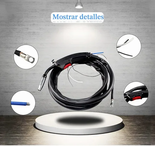 Vista 2 de Antorcha de soldadura MIG 14AK MB14 con protección de gas CO2, 6.6 ft, se adapta a corriente 160A200A, negro, acero inoxidable