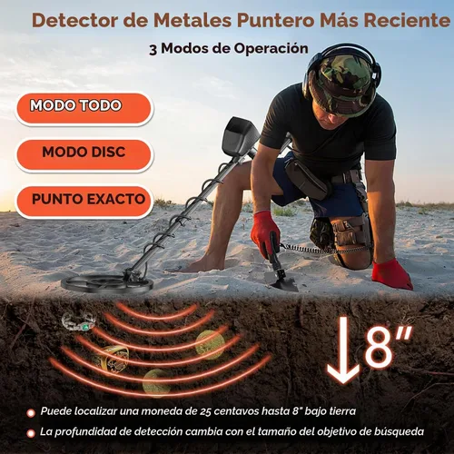 Vista 4 de OMMO Detector de metales para adultos, buscador de tesoros de alta Naranja
