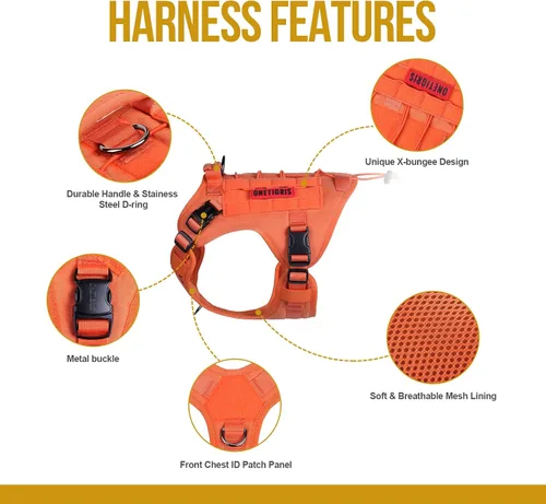 Vista 5 de OneTigris FIRE Watcher 2.0 Arnés Anti-tirones para Perro con Asa - Chaleco de Perro de Servicio Ajustable para Perros Grandes y Medianos (S, Naranja)