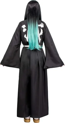 Vista 3 de DAZCOS Disfraz de kimono negro para hombre, anime japonés, con cinturón