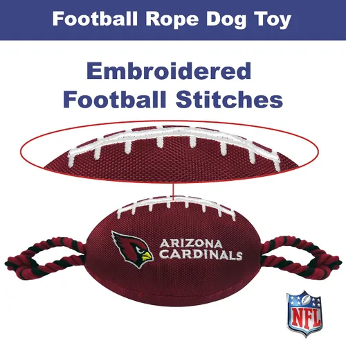 Vista 6 de Juguetes de fútbol NFL Arizona Cardinals para perros de Pets First, materiales de nylon de alta calidad, fuertes cuerdas de tracción, silbato