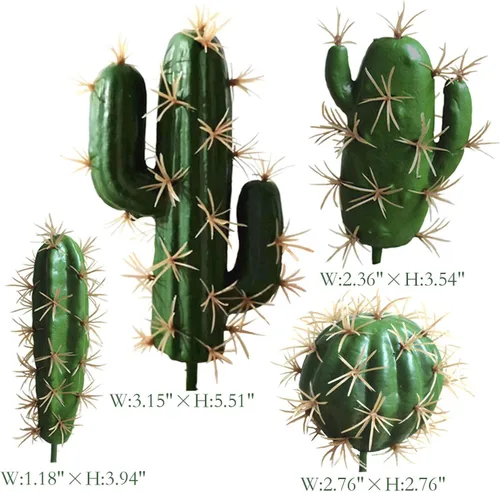 Vista 2 de FagusHome Decoración de cactus artificiales, plantas de cactus falsas, suculentas, cactus artificiales, 4 piezas sin macetas, decoración