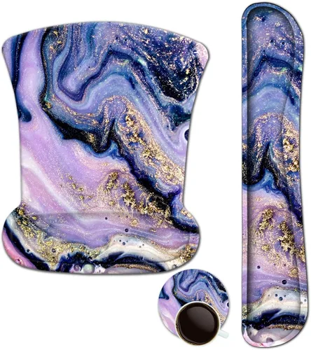 Vista 15 de ArtSo Reposamuñecas para teclado + alfombrilla para mouse con soporte para reposamuñecas ergonómico + juego de posavasos 3 en 1, base Arte abstracto