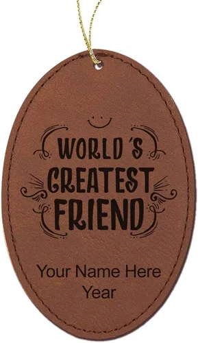 Vista 5 de LaserGram Personalized Christmas Ornament, World's Greatest Friend, Faux Leather, Custom Laser Engraved Gift Idea (Oval Shape, Black with Gold)