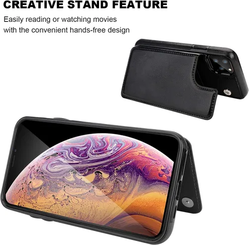Vista 5 de OT ONETOP - Funda tipo cartera para iPhone 11 Pro con tarjetero y ranuras para tarjetas, doble cierre magnético y funda duradera a prueba de golpes