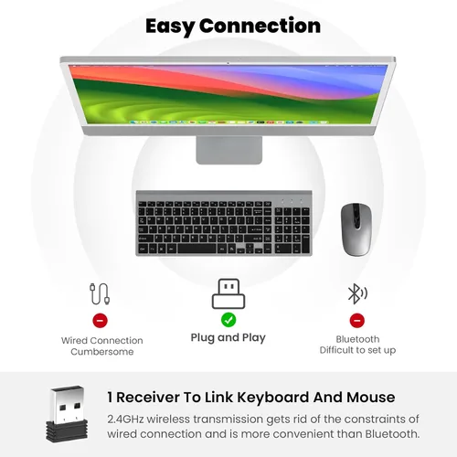 Vista 8 de cimetech EasyTyping KF10 - Combo de teclado y mouse inalámbricos, teclas de interruptor de tijera silenciosas, teclas que ahorran mano de obra