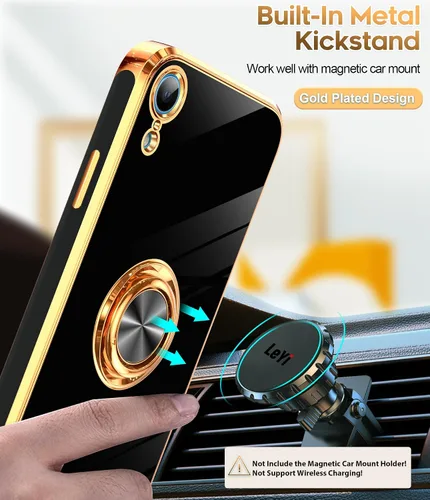 Vista 5 de LeYi Funda para iPhone XR: con Protector de Pantalla de Vidrio Templado [Paquete de 2] Soporte de Anillo Giratorio de 360°, Soporte Magnético