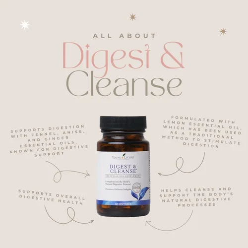 Vista 3 de Young Living Digest & Cleanse - Cápsulas de apoyo digestivo a base de hierbas prémium - Aromaterapia para una digestión óptima - Suplementos
