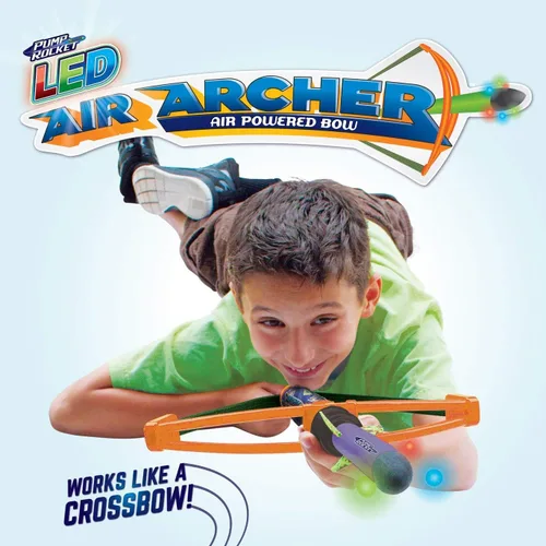 Vista 5 de Geospace Pump Rocket Air Archer - Juego de arco y cohete con potencia elástica EZ-Pull (1 lanzador, 3 cohetes y 4 dardos)