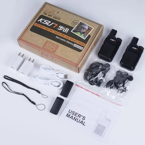 Vista 5 de KSUN Walkie Talkies con auricular y micrófono 22 canales resistente a las caídas, mini pantalla de largo alcance VOX 4000mAh batería recargable