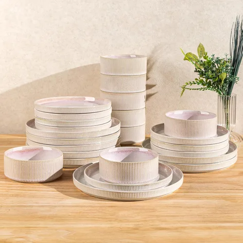 Vista 17 de TheTerra Juego de vajilla de cerámica para 4, juego de 12 platos y cuencos ligeros de porcelana, resistente a los arañazos, apto para horno