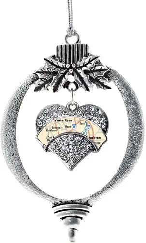 Vista 45 de Inspired Silver - Red Merry - Adorno de Navidad plateado - Adorno de árbol de Navidad con dije de corazón con circonita cúbica - Decoración colgante