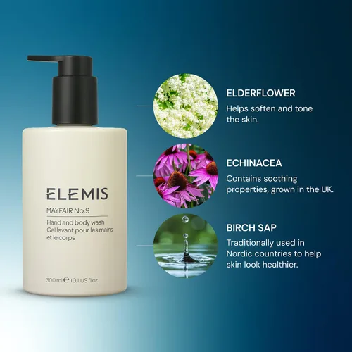 Vista 5 de ELEMIS Mayfair No.9 - Jabón de manos y cuerpo, limpia, hidrata y refresca, 95% biodegradable, sin PEG y SLS, recargable + botella reciclable, 10.1
