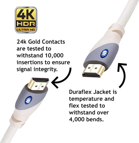 Vista 4 de Monster Cable HDMI 4k Ultra HD con Ethernet – Contactos de oro rosa de 24 k resistente a la corrosión y conexión V-Grip – Cable HDMI para PS3