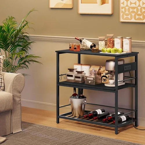 Vista 4 de HOOBRO Isla de Cocina con Almacenamiento, Mesa de Isla de Cocina con Toma de Corriente, 35.4" L Estación de Café de 3 Niveles y Soporte para Negro