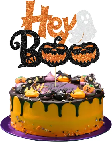 Vista 11 de Ephlyn 24 adornos negros para tartas de Halloween con purpurina fantasma Negro Halloween