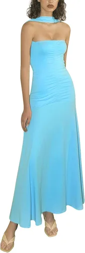 Vista 3 de aporake Vestido largo con tirantes delgados para mujer, sexy, sin espalda, estampado floral, ajustado, para salir y fiesta en el club