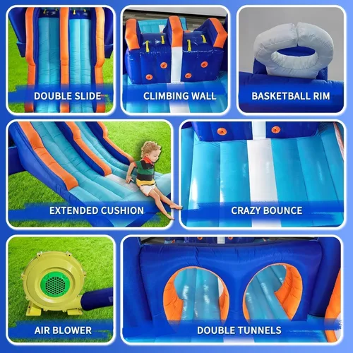 Vista 7 de Casa de Rebote Inflable con Pista de Obstáculos para Niños - 2 Toboganes de Carreras, Área de Salto, Túnel y Paredes de Escalada con Soplador