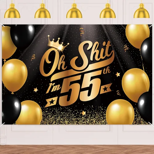 Vista 27 de Oh S*hit I'm 10th Banner telón de fondo negro dorado globos corona confeti Hallo Quince Cheers to 10 años decoración temática decoración para hombre