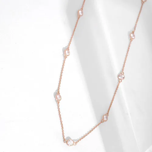 Vista 3 de Tienda Collection Platinum or Gold Plated Sterling Silver Station Necklace made with Infinite Elements Zirconia
