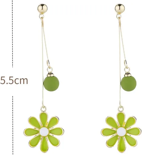 Vista 8 de Aretes de tuerca con diseño de margarita. Bonitos aretes colgantes de crisantemo con diseño de flor de sol para mujer