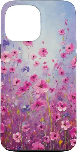 Vista 24 de Happy Pink Flowers Painting Field Purple Colors Case for iPhone 17