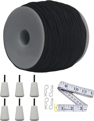 Vista 7 de Y-Axis Rollo de 150 yardas de nailon trenzado blanco claro de 0.039 in con 6 pomos de cuerda de madera blanca + cinta suave