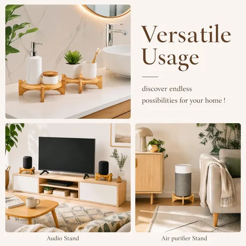 Vista 10 de Pumtus Paquete de 2 soportes pequeños para plantas, soporte de madera para macetas de interior, soporte desmontable de bambú para macetas