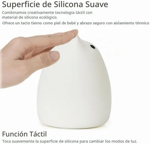 Vista 3 de WoneNice Linda luz nocturna de gatito, bonita lámpara de silicona recargable con blanco cálido y modos de respiración de 7 colores, control