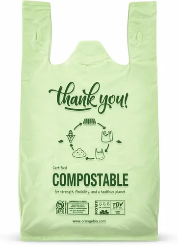 Vista 7 de (Grande) Bolsas de compras compostables certificadas por OrangeBio para el hogar, 200 unidades, 12 x 6 x 20 pulgadas (extragruesas), capacidad