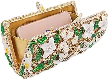 Vista 9 de Boutique De FGG Flores y mariposas mujeres cristal embrague bolso de noche boda fiesta Rhinestone bolsos