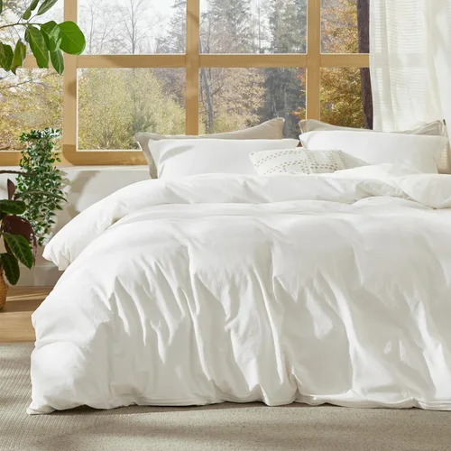 Vista 20 de Bedsure Funda de edredón de algodón tamaño individual – Funda de edredón de lujo con tejido slub 100% algodón con una textura similar al lino, ropa