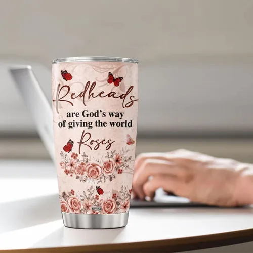 Vista 4 de Vaso de café personalizado, taza de viaje floral de cabeza roja con tapa, nombre personalizado, regalos de cumpleaños para mujeres, amigos, mamá