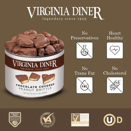Vista 3 de Virginia Diner - Maníes gourmet clásicos cubiertos de chocolate con cáscara crujiente, lata de 16 onzas