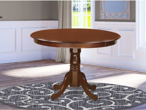 Vista 41 de HomeStock Mesa de comedor redonda de madera, mesa de cocina resistente para espacios pequeños, color negro y cereza/36 pulgadas sin gotas
