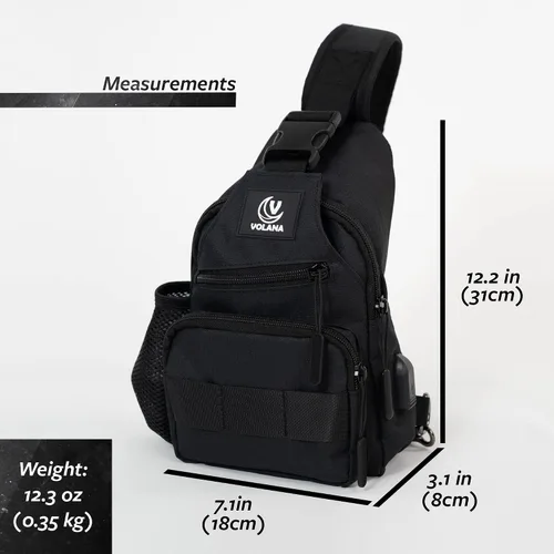 Vista 5 de Volana Mochila cruzada pequeña para hombres y mujeres negro bolsa de hombro ligera para viajes senderismo bolsa de pecho Negro - Ajustado